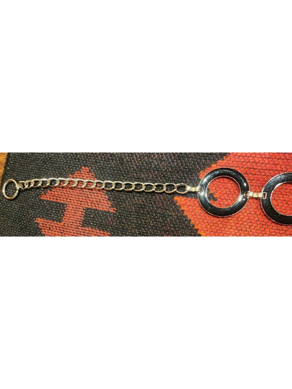 VINTAGE Black & Silver Circle Link Belt Jewelry With Adjustable Chain Clasp 41 I - Picture 3 of 7